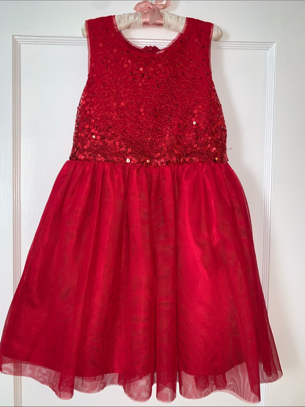 Cat & Jack Red Sequin Tulle Dress 6/6X Holiday Special Occassion GUC